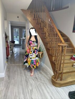 RACHEL Rachel Roy Vibrant Floral Tie-Waist Midi Dress - Pink Yellow Green Blue